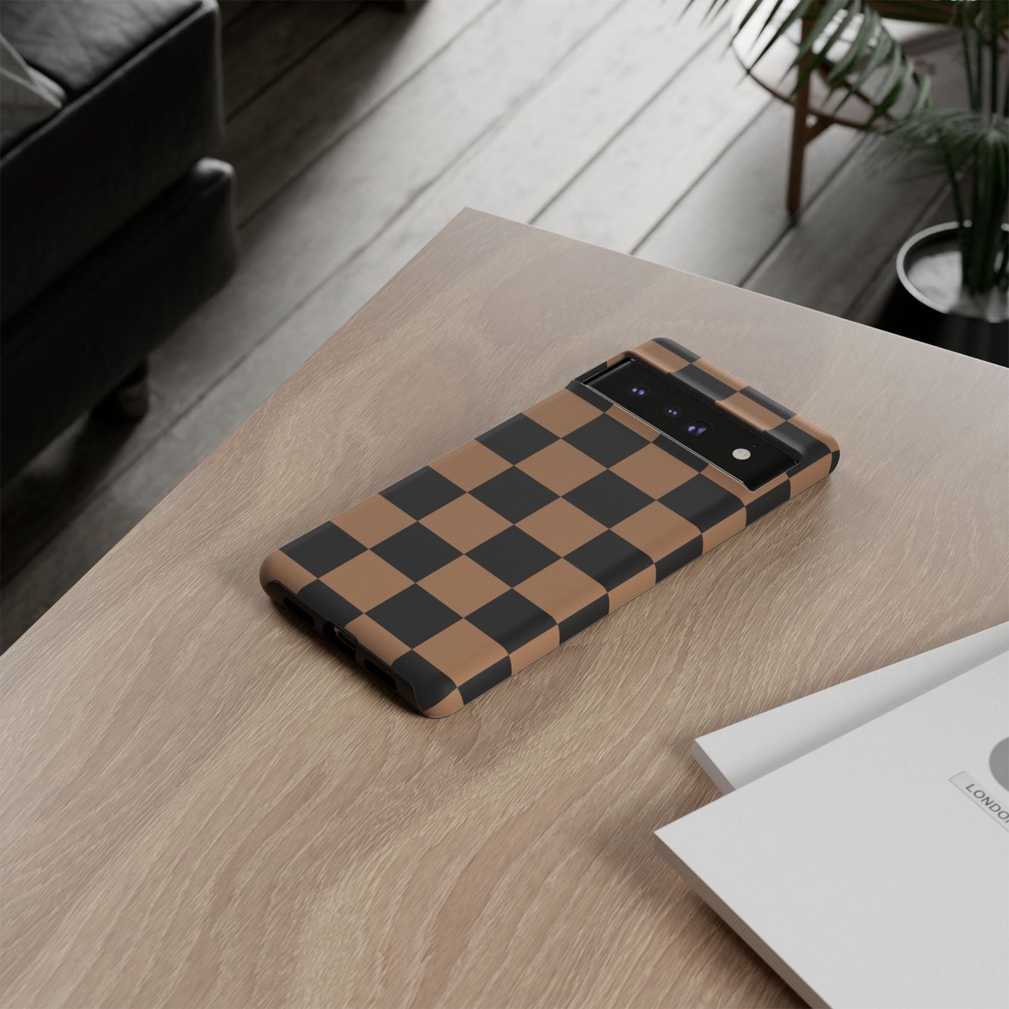 Brown Checkered Phone Case | Aesthetic Checkerboard iPhone & Samsung Tough Case