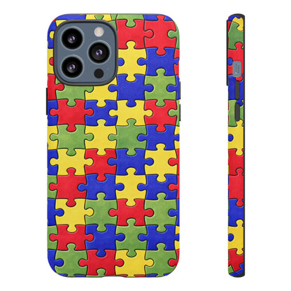 Colorful Puzzle Phone Case, Autism Awareness Jigsaw Design, Tough Protective Case, iPhone & Samsung Case, Vibrant Puzzle Pattern