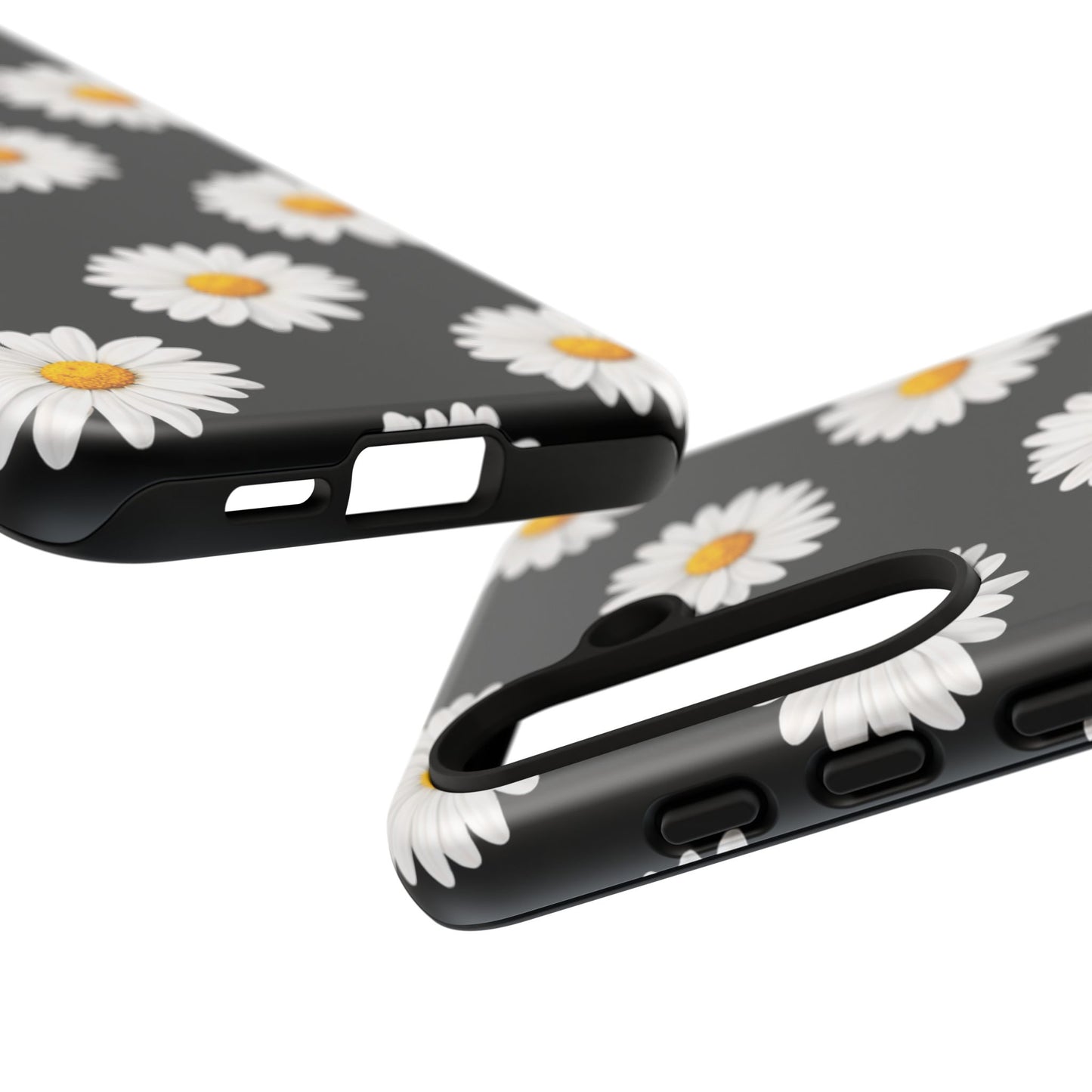 Black Daisy Floral Tough Phone Case – Cute Protective Cover for Iphone, Samsung Galaxy and Pixel