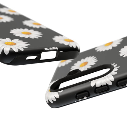 Black Daisy Floral Tough Phone Case – Cute Protective Cover for Iphone, Samsung Galaxy and Pixel