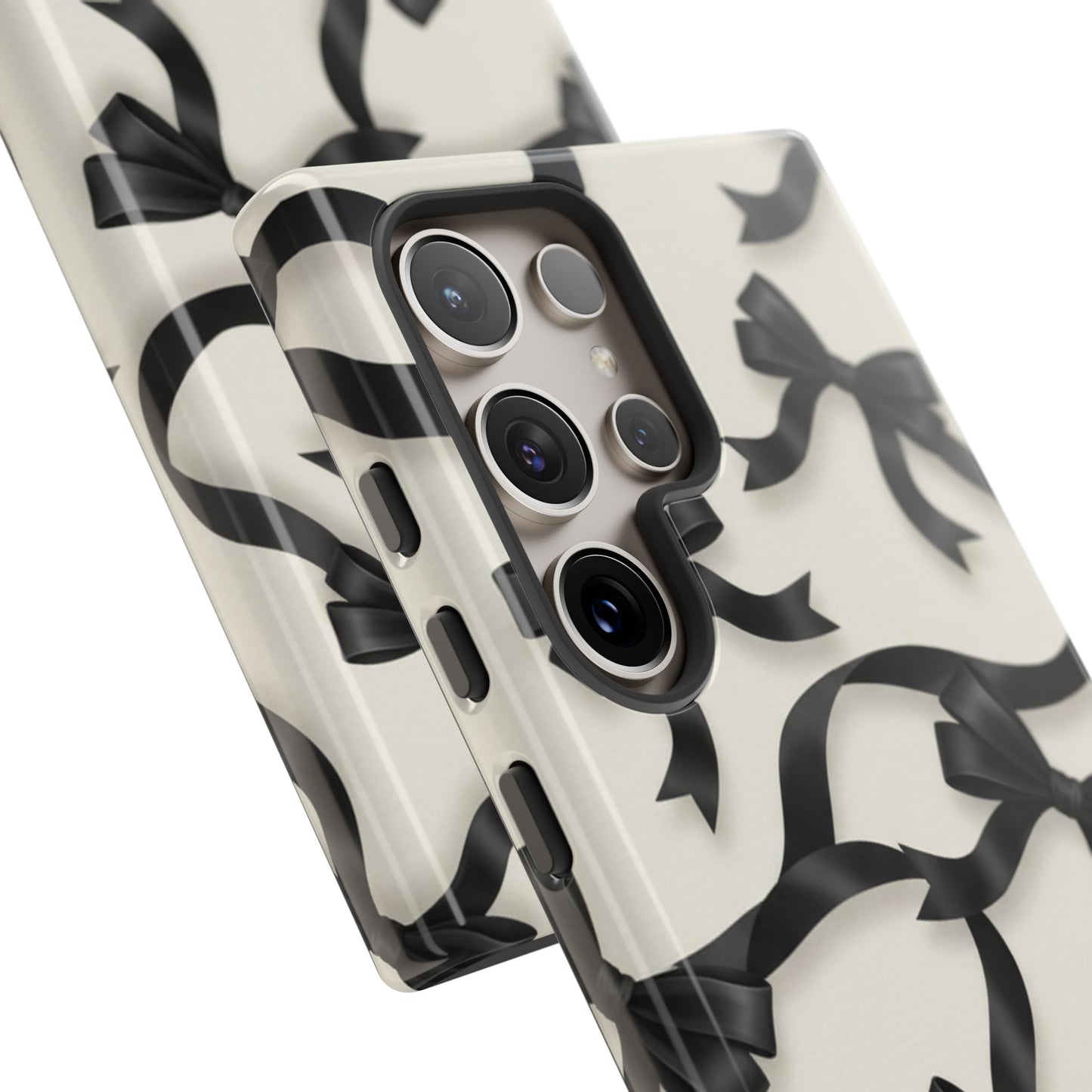 Black Ribbon Bow Phone Case, Minimal Bow Pattern Tough Protective Case