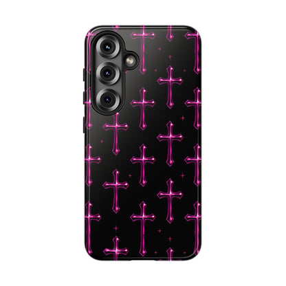 Neon Pink Cross Pattern Phone Case | Tough Protective Case for Iphone, Samsung Galaxy and Pixel