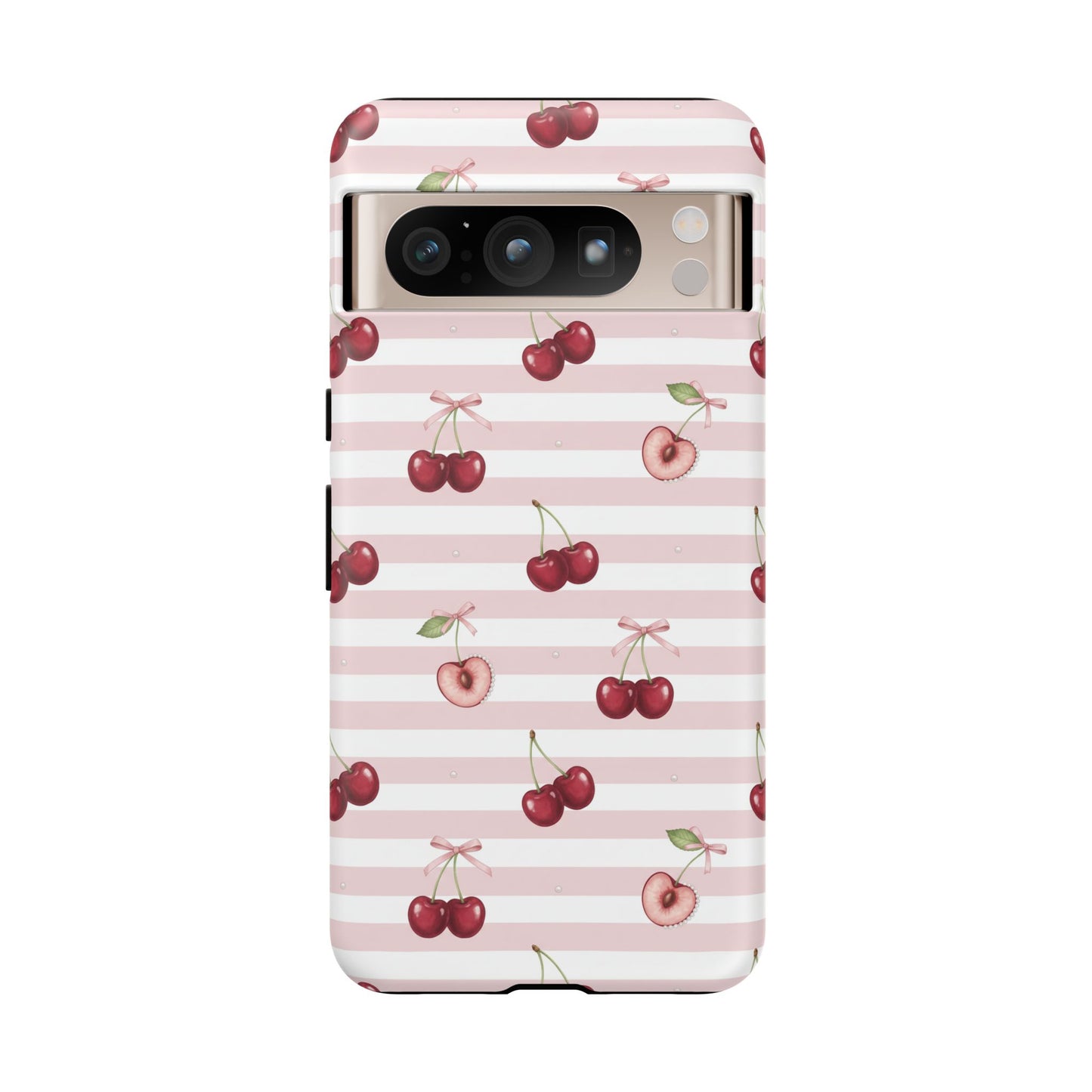 Pink Cherry Stripe Phone Case | Cute Coquette Aesthetic Protective Tough Case