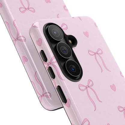 Pink Bow Heart Aesthetic Phone Case – Coquette Cute Tough Cover