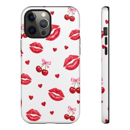 Red Lips & Cherry Phone Case – Y2K Retro Aesthetic Tough Cover