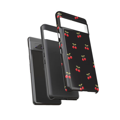 Cherry Pattern Phone Case — Slim Black Protective iPhone Case with Red Cherries for Iphone, Samsung Galaxy and Pixel