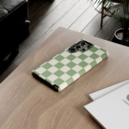 Sage Green Checkerboard Phone Case | Minimal Aesthetic Tough Case