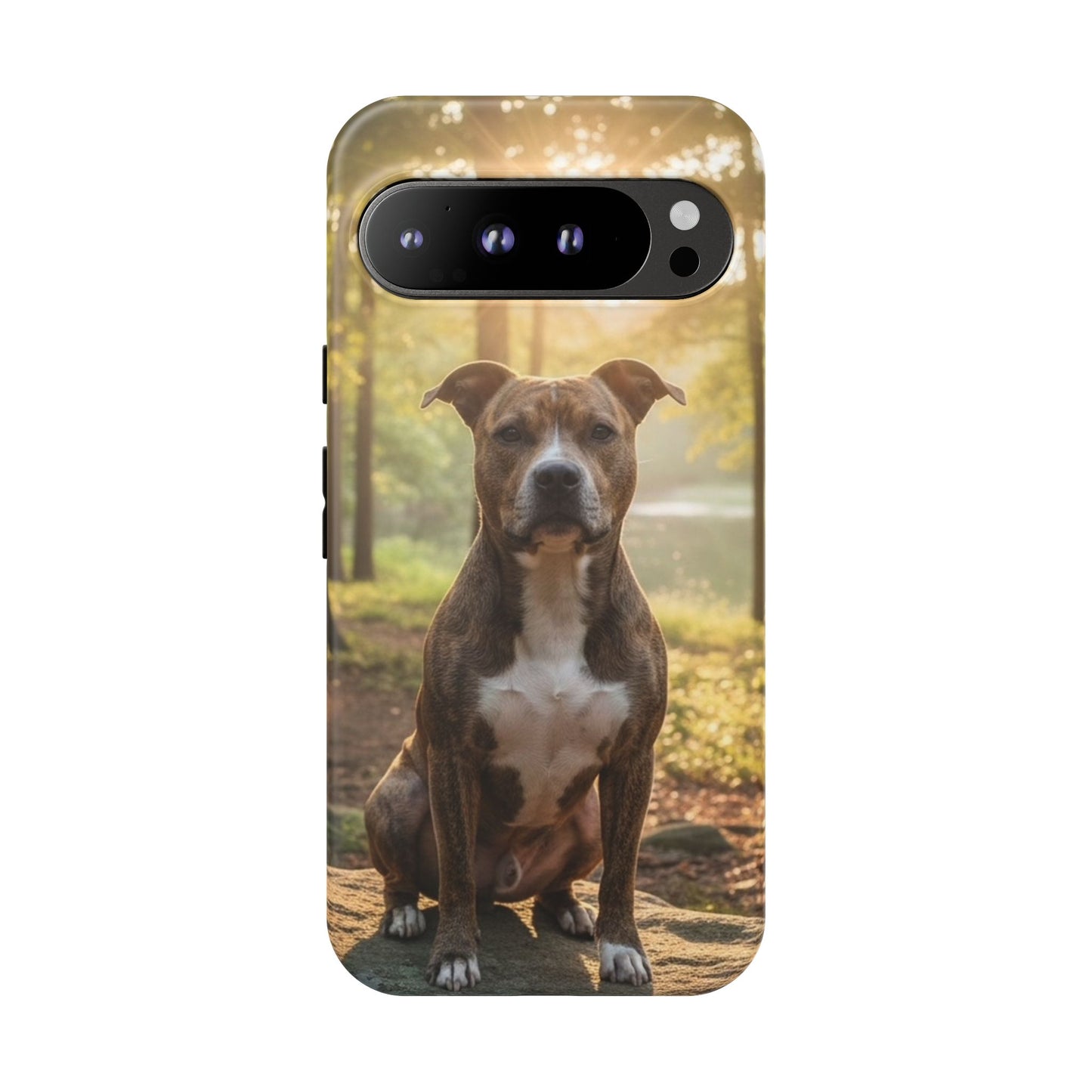 Pitbull Portrait Phone Case | Dog Lover Tough Case, Sunset Forest