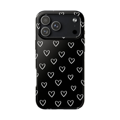 Doodle Heart Phone Case – Minimal Black & White Heart Pattern | Tough Protective Case