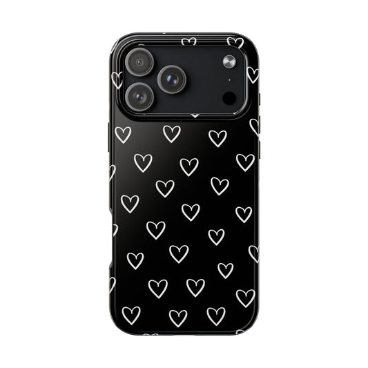 Doodle Heart Phone Case – Minimal Black & White Heart Pattern | Tough Protective Case