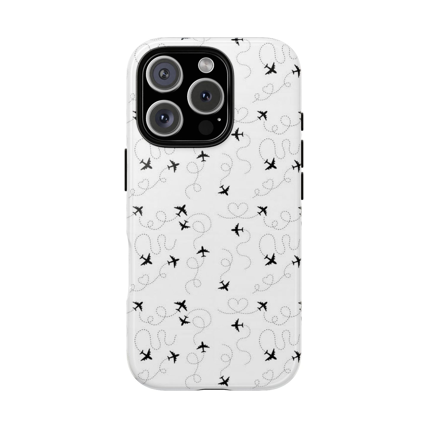 Minimal Paper Airplane Pattern Phone Case – Black White Aesthetic Tough Cover