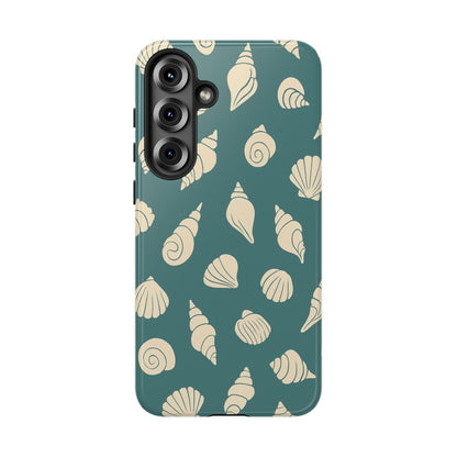 Seashell Pattern Phone Case | Teal Coastal Shells Tough Case for Iphone, Samsung Galaxy and Pixel