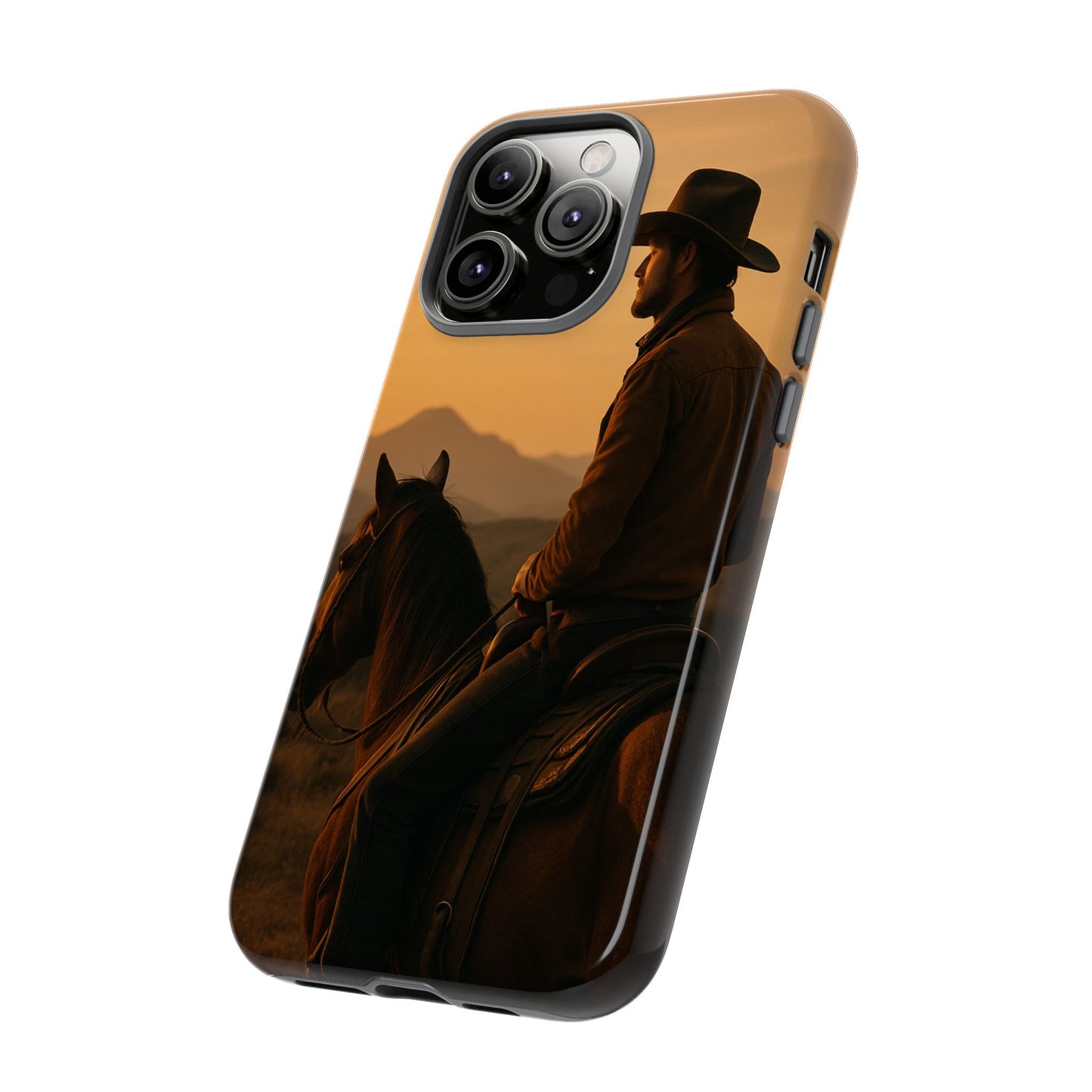 Western Cowboy Sunset Phone Case | Horse Rider Desert Aesthetic Tough Protective Case