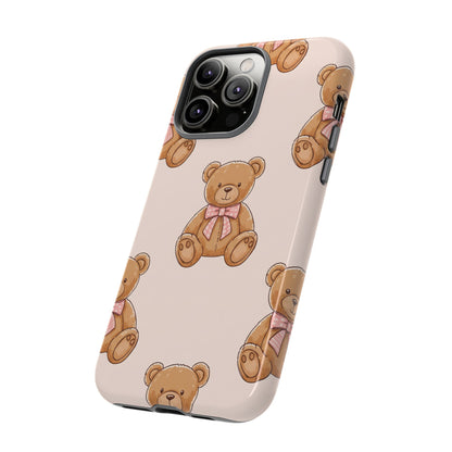 Teddy Bear Phone Case | Cute Coquette Aesthetic Pink Bear Pattern Case | Kawaii Soft Girl iPhone & Samsung Tough Protective Case