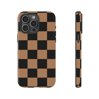 Brown Checkered Phone Case | Aesthetic Checkerboard iPhone & Samsung Tough Case