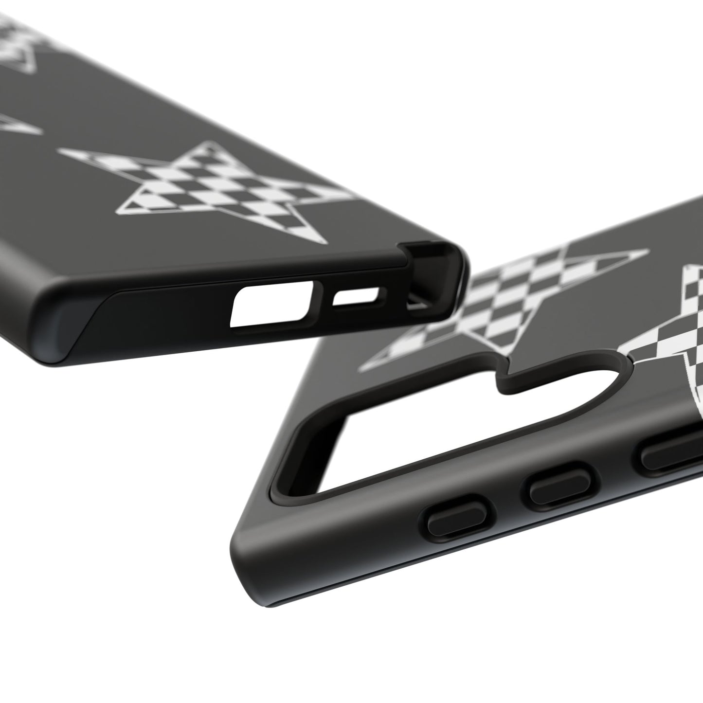 Checkered Star Tough Phone Case – Black Retro Graphic Protective Cover for Iphone, Samsung Galaxy and Pixel