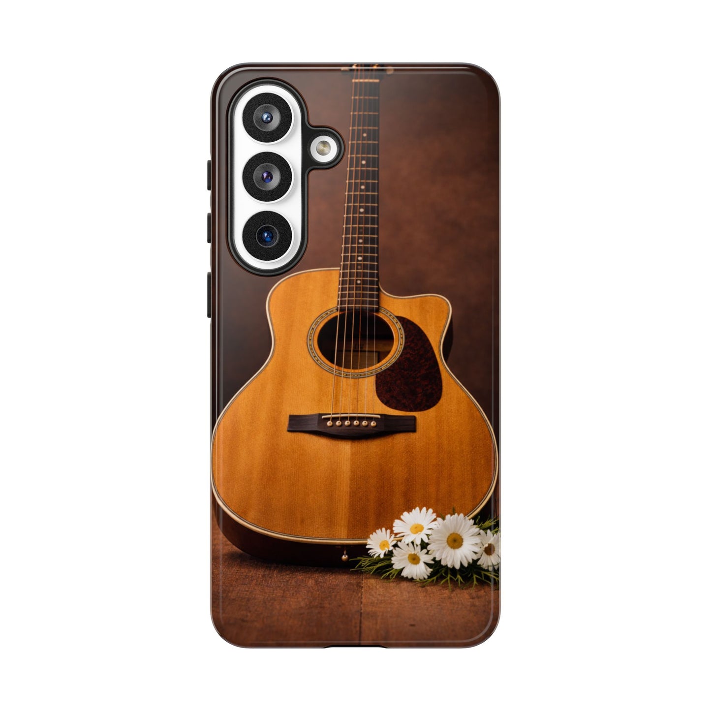 Acoustic Guitar Daisy Phone Case | Rustic Music Lover Tough Cover