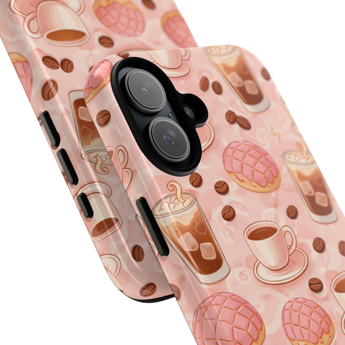 Cute Coffee & Pink Concha Phone Case – Coffee Lover Aesthetic Latte Pattern Tough Case