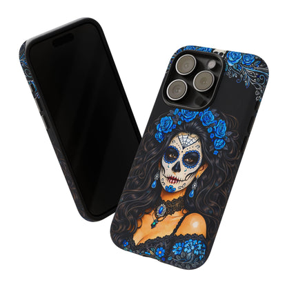 Blue Sugar Skull Woman Phone Case – Day of the Dead Aesthetic Tough Cover