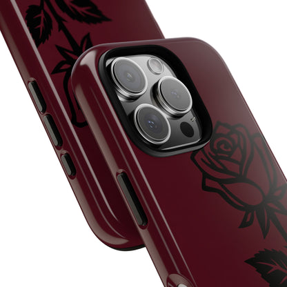 Black Rose Burgundy iPhone Case | Dark Aesthetic Shockproof Protective Cover