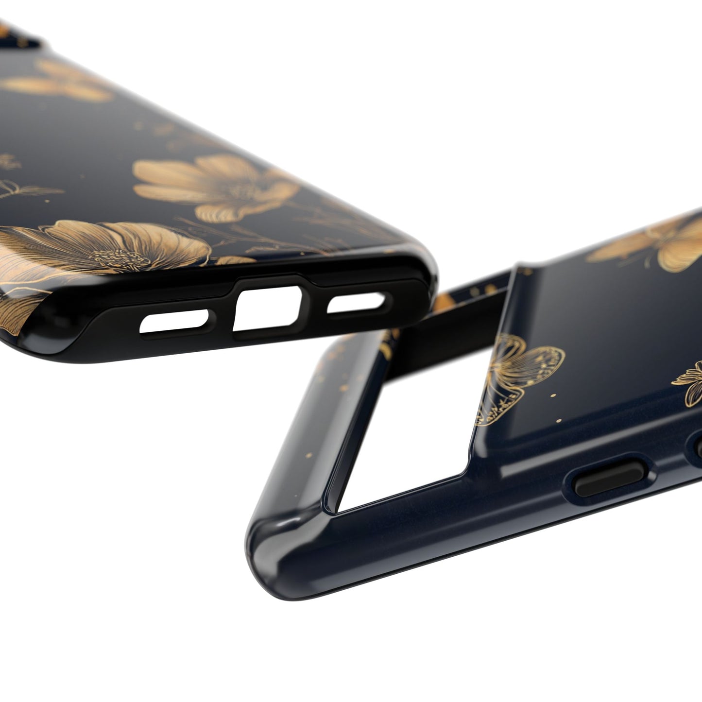Gold Floral Butterfly Phone Case, Dark Aesthetic Botanical, Elegant Black Luxury iPhone Samsung Cover