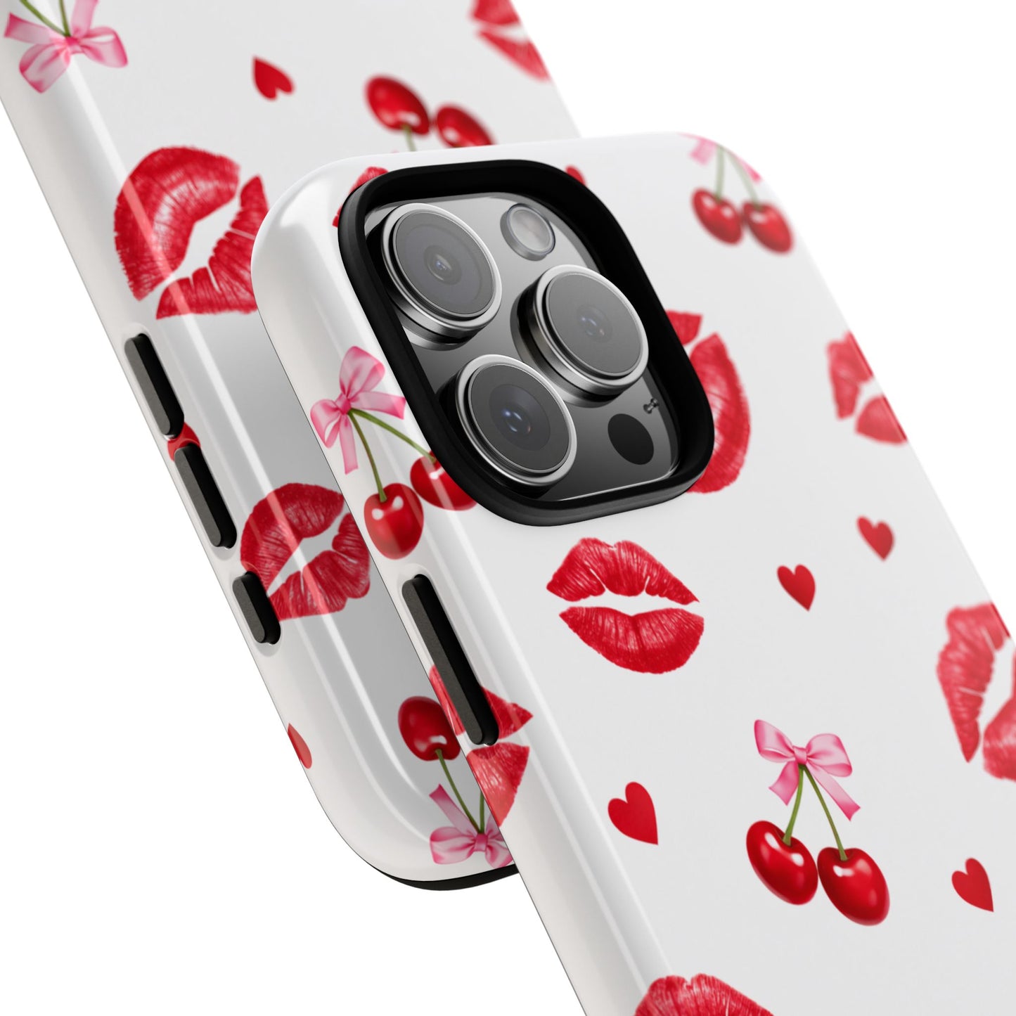 Red Lips & Cherry Phone Case – Y2K Retro Aesthetic Tough Cover