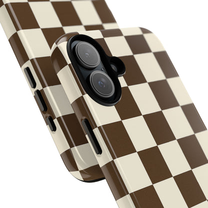 Mocha Checkerboard Phone Case | Neutral Aesthetic Checkered iPhone & Samsung Tough Case