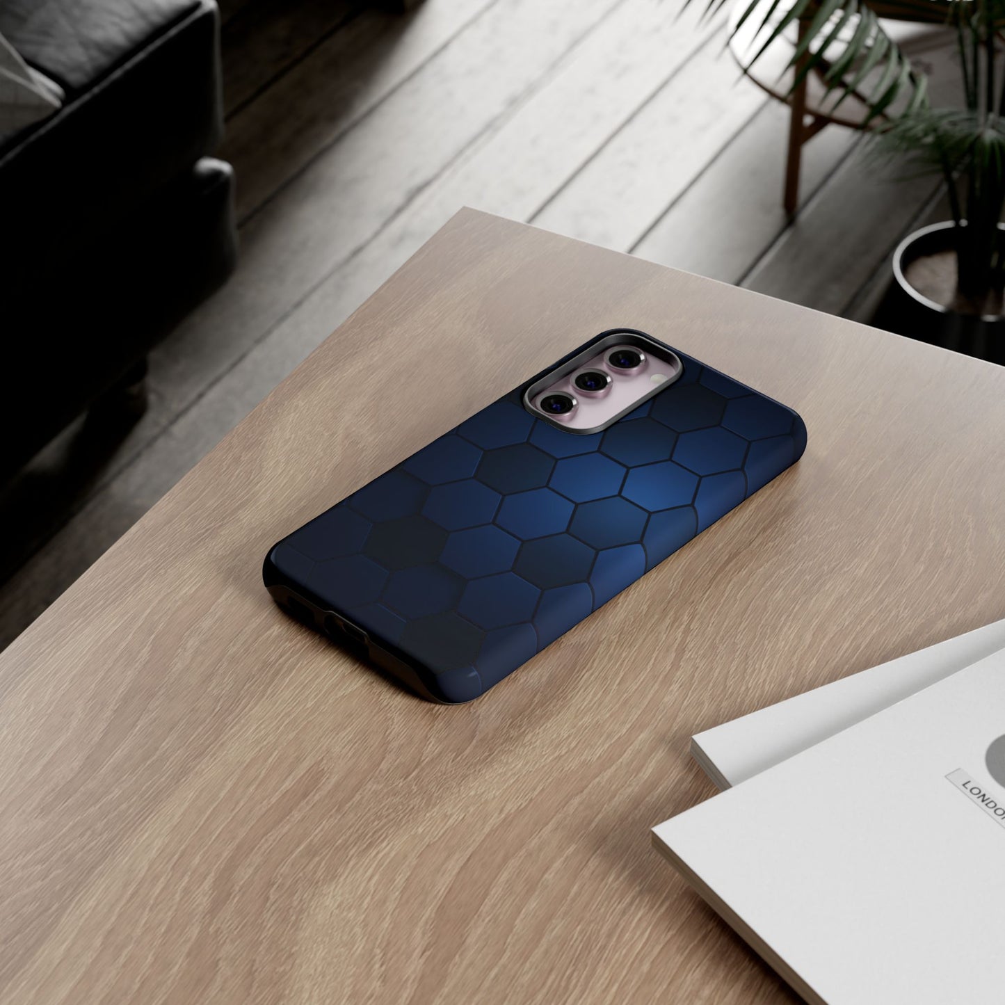 Blue Hexagon Gradient Phone Case | Honeycomb Geometric Tech Aesthetic | Minimalist Tough Case for iPhone & Samsung