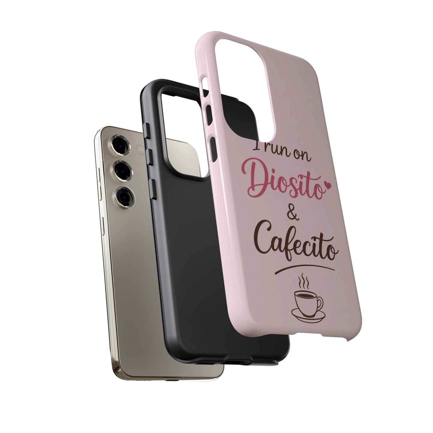 I Run on Diosito y Cafecito Phone Case, Pink Aesthetic Latina Faith Coffee Case, Girly Protective iPhone Samsung Cover