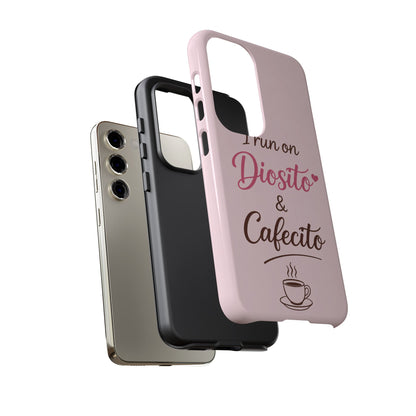 I Run on Diosito y Cafecito Phone Case, Pink Aesthetic Latina Faith Coffee Case, Girly Protective iPhone Samsung Cover