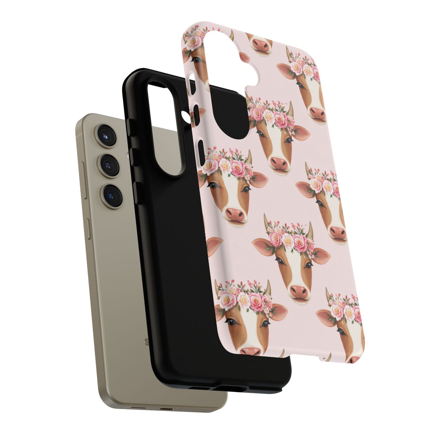 Floral Cow Phone Case – Cute Pink Cow Print Tough Protective Case for Iphone, Samsung Galaxy and Pixel