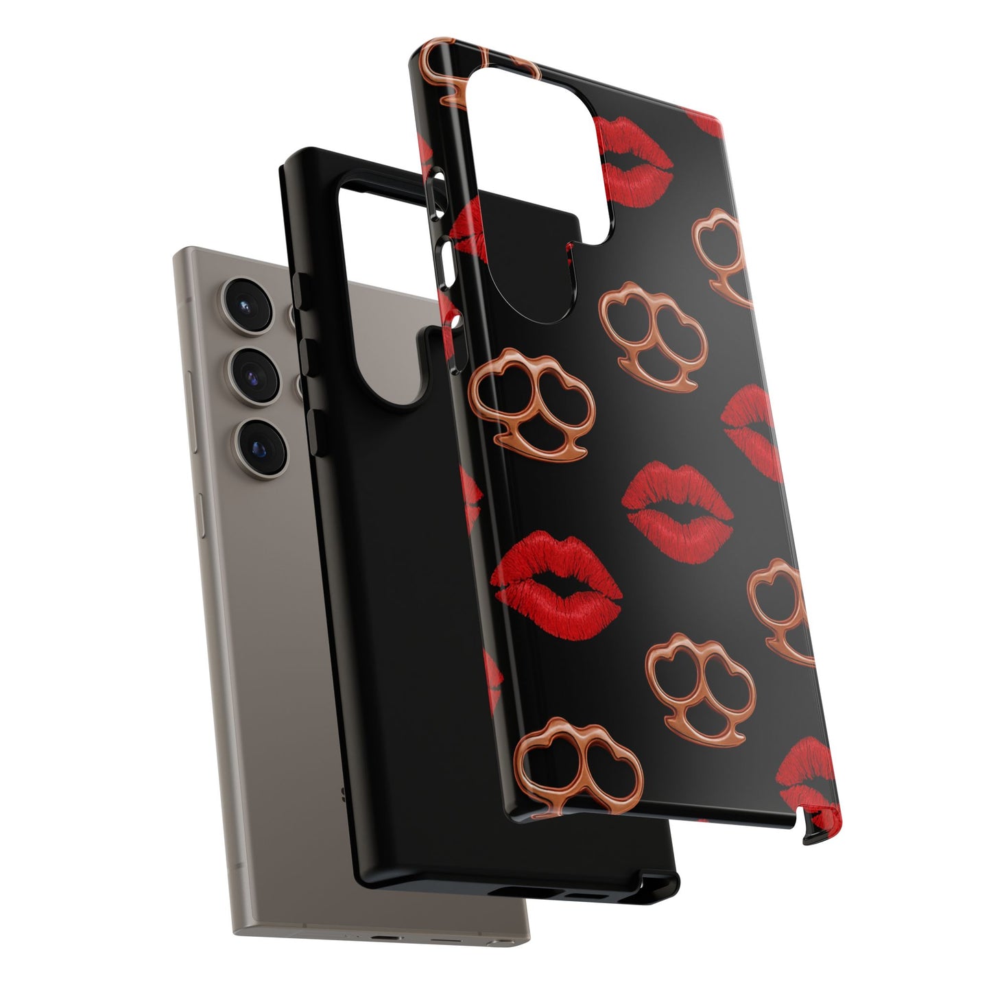 Red Lipstick & Knuckle Duster Phone Case | Bold Kiss Print Tough Protective Cover for Iphone, Samsung Galaxy and Pixel