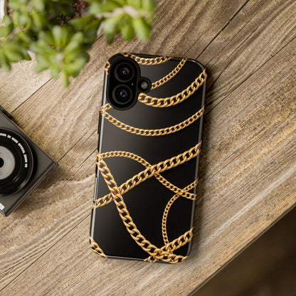 Luxury Gold Chain Phone Case – Black Designer Style Tough Protective Cover for Iphone, Samsung Galaxy and Pixel