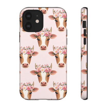 Floral Cow Phone Case – Cute Pink Cow Print Tough Protective Case for Iphone, Samsung Galaxy and Pixel