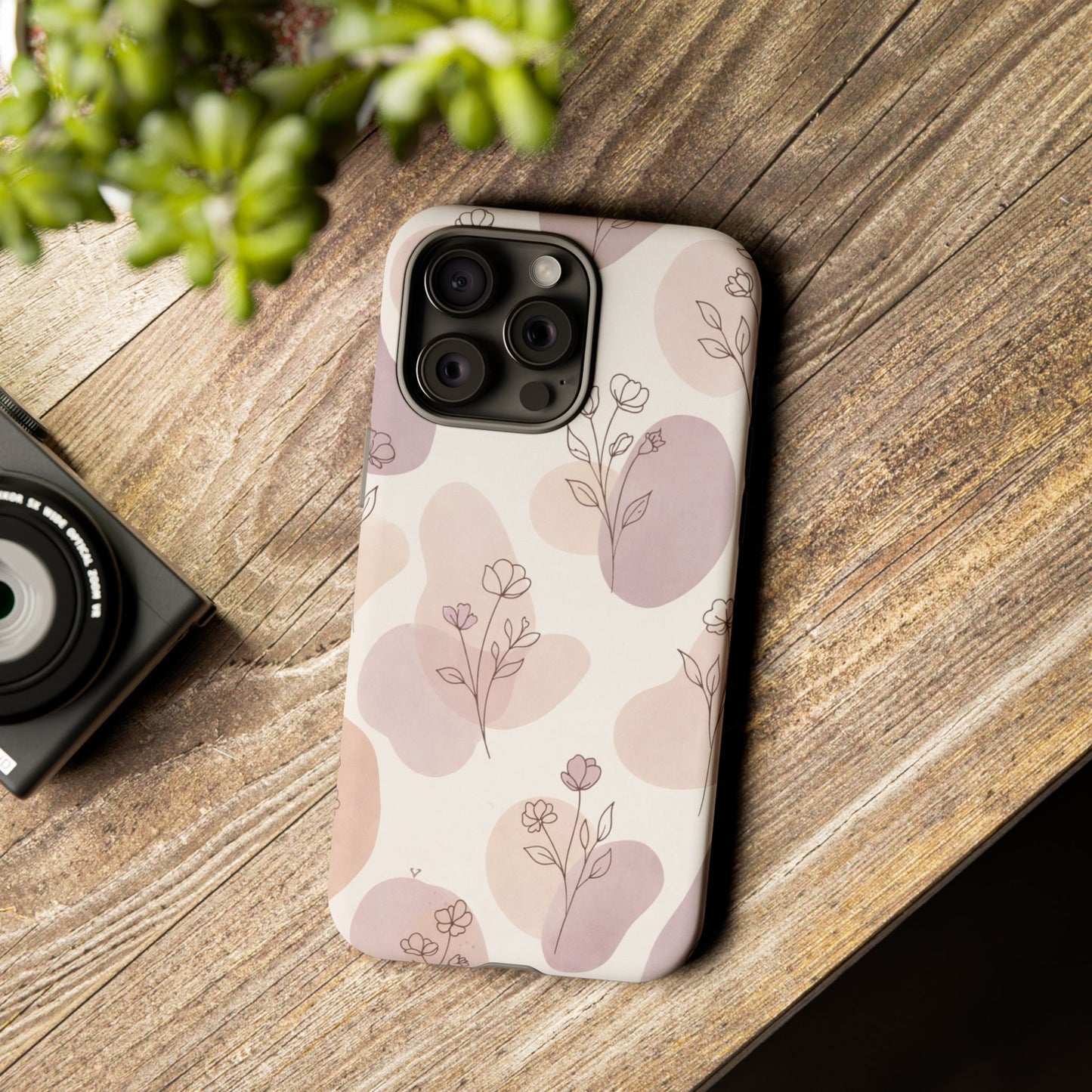 Blush Floral Phone Case Neutral Botanical Watercolor Tough Cover