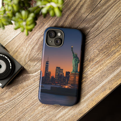 Statue of Liberty Sunset Phone Case – New York City Skyline Travel Aesthetic Tough Case