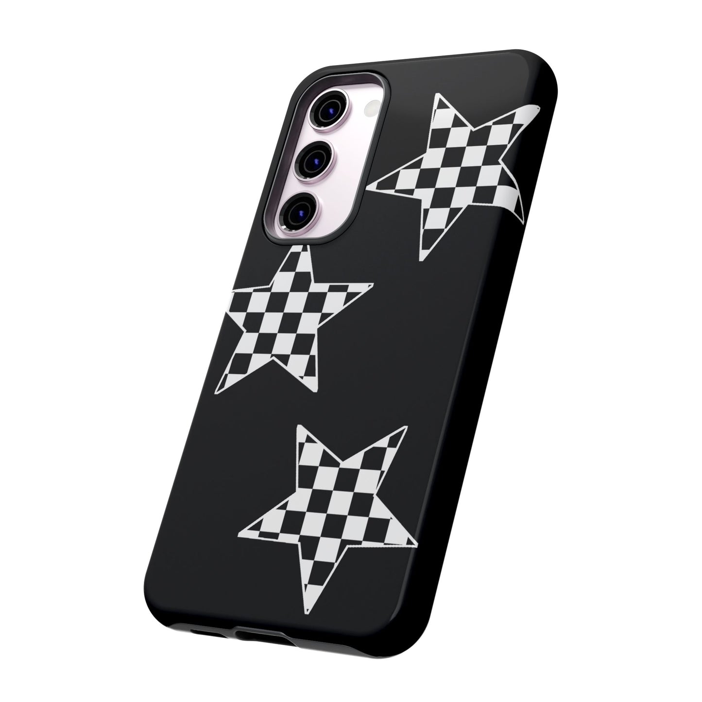 Checkered Star Tough Phone Case – Black Retro Graphic Protective Cover for Iphone, Samsung Galaxy and Pixel