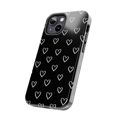 Doodle Heart Phone Case – Minimal Black & White Heart Pattern | Tough Protective Case