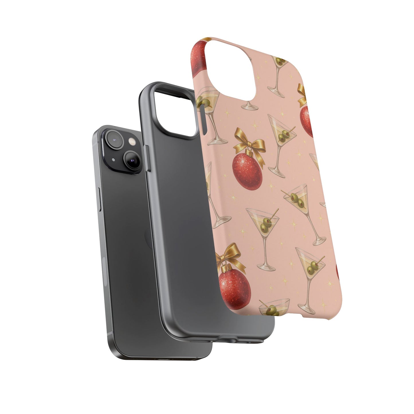 Cocktail Ornament Phone Case – Pink Martini & Cherry Pattern | Glossy or Matte for Iphone, Samsung Galaxy and Pixel