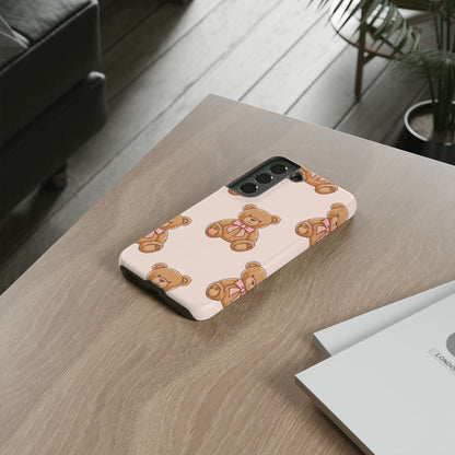 Teddy Bear Phone Case | Cute Coquette Aesthetic Pink Bear Pattern Case | Kawaii Soft Girl iPhone & Samsung Tough Protective Case