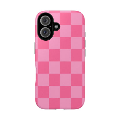 Pink Checkerboard Phone Case – Cute Aesthetic Tough Case for iPhone & Samsung