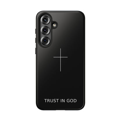 Trust in God Phone Case Minimal Cross Christian Black Tough Cover