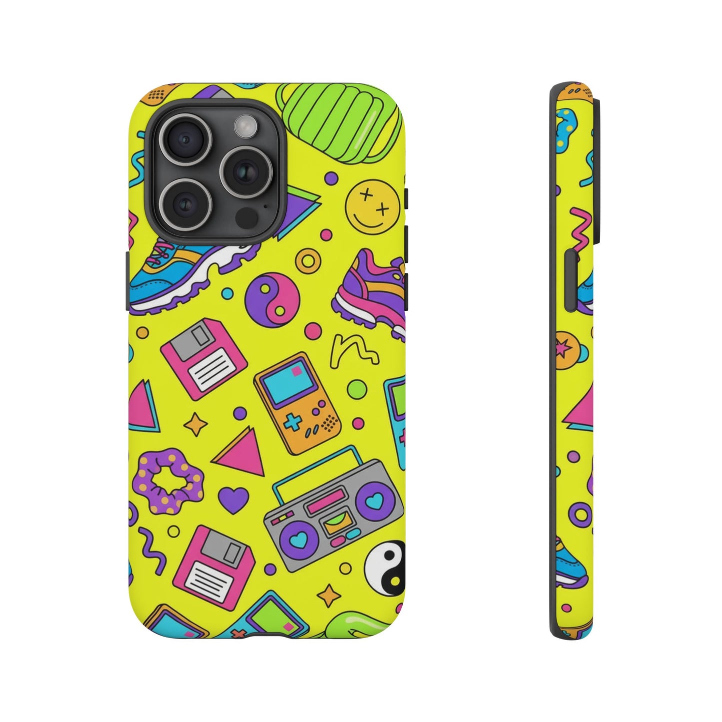 90s Retro Neon Phone Case – Y2K Nostalgia Colorful Icons Tough Protective Case