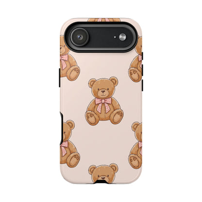 Teddy Bear Phone Case | Cute Coquette Aesthetic Pink Bear Pattern Case | Kawaii Soft Girl iPhone & Samsung Tough Protective Case