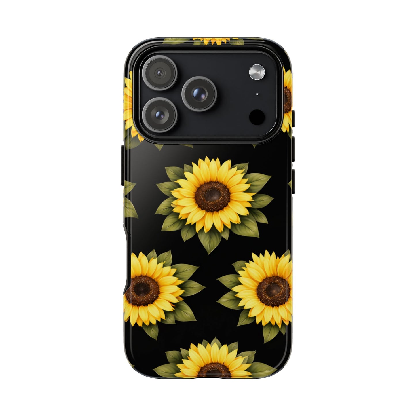 Sunflower Floral Tough Phone Case – Black Background Protective Cover for Iphone, Samsung Galaxy and Pixel