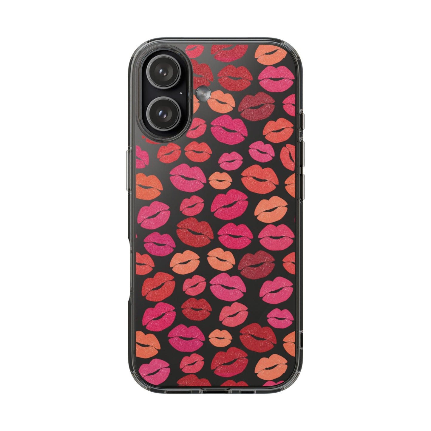 Kiss Print Clear Phone Case | Red Lip Pattern Impact-Resistant Case