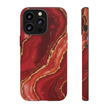 Red Agate Marble Phone Case with Gold Veins – Luxury Tough iPhone & Samsung Case