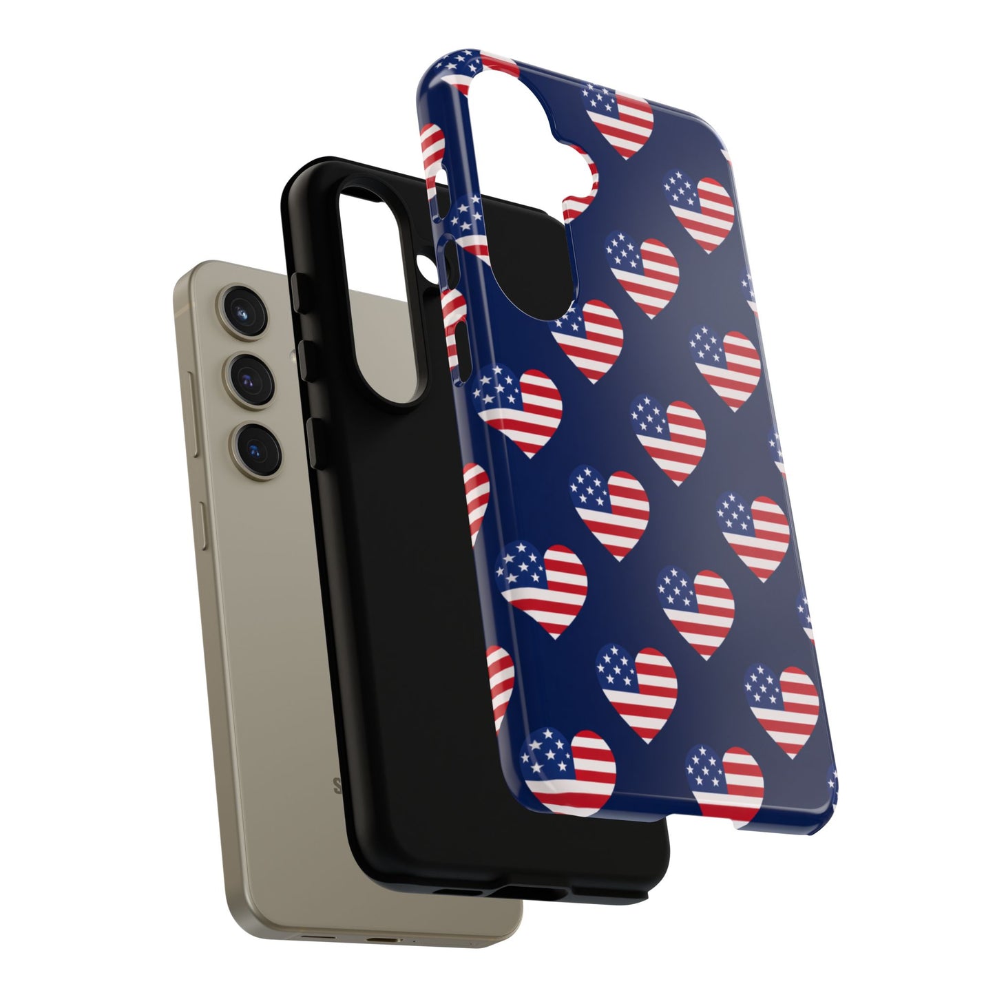 Patriotic American Flag Heart Phone Case – Tough Shockproof, USA Stars & Stripes for Iphone, Samsung Galaxy and Pixel