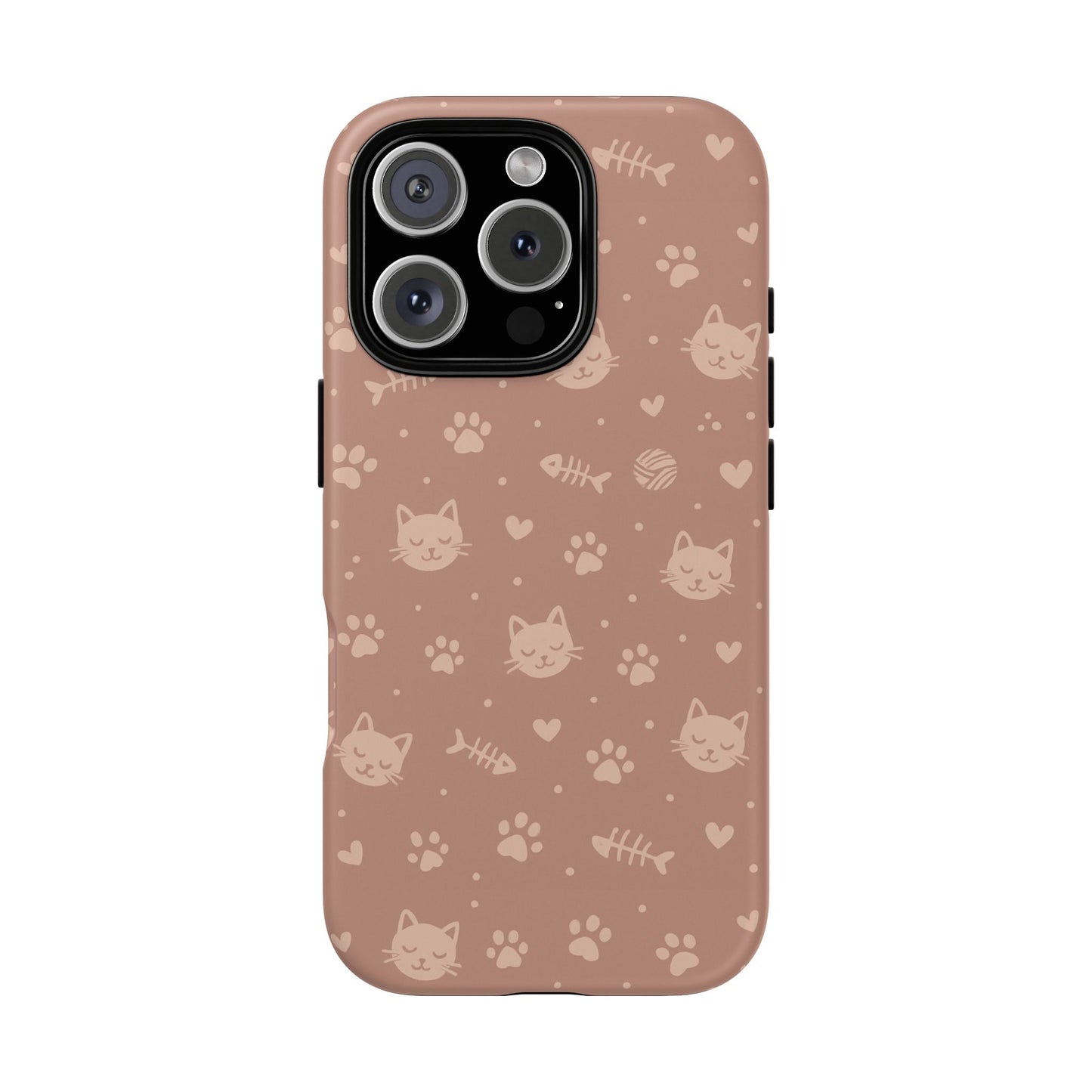 Cute Cat Pattern Phone Case | Paw Prints, Fishbone & Yarn Design Tough Case