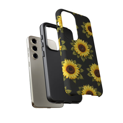 Sunflower Floral Tough Phone Case – Black Background Protective Cover for Iphone, Samsung Galaxy and Pixel